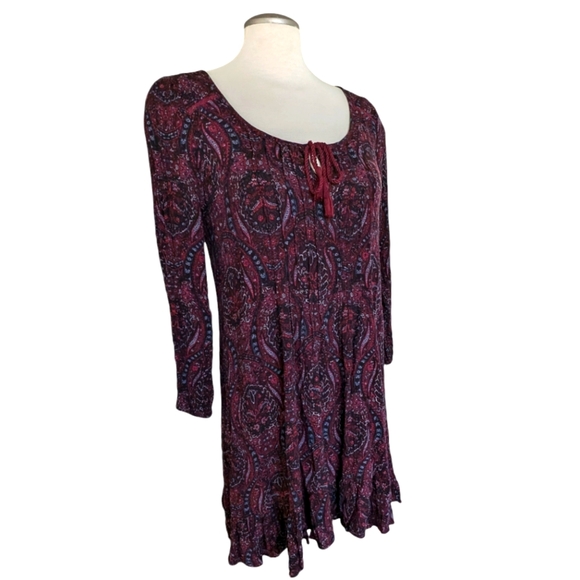 American Eagle Boho Maroon & Navy Size Medium Dress Ruffle Flowy - Picture 6 of 11